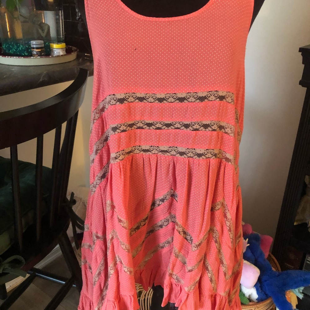 Free people Coral Sleeveless Dress with Lace Accents